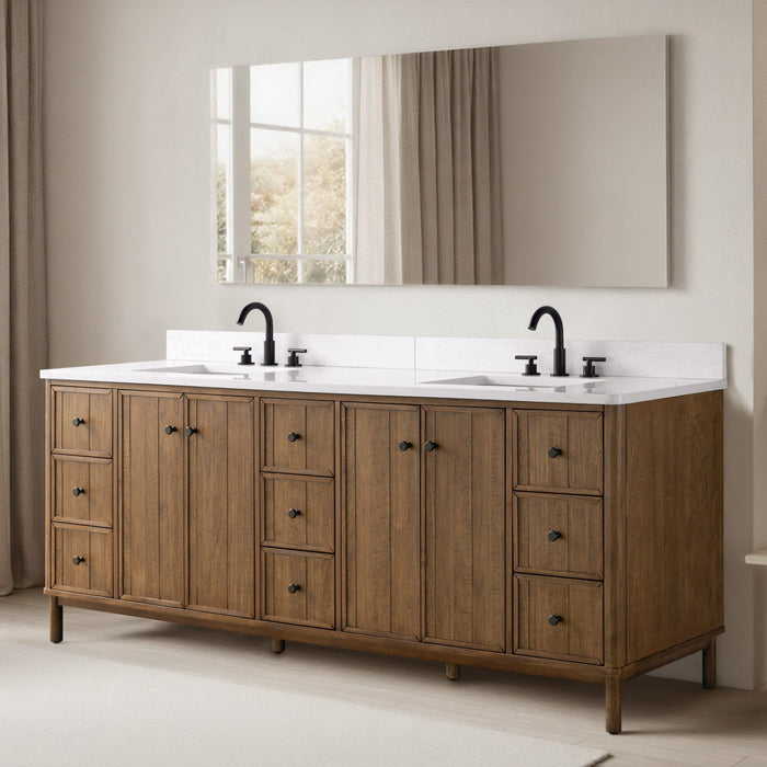 Vanity Art 84" Double Sink Freestanding Bathroom Vanity with Engineered Stone Top - HomeBeyond