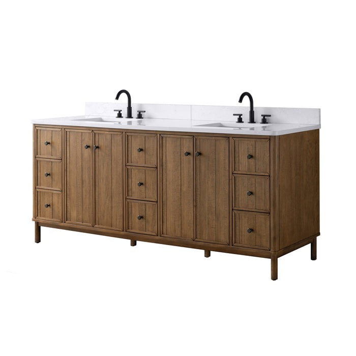 Vanity Art 84" Double Sink Freestanding Bathroom Vanity with Engineered Stone Top - HomeBeyond