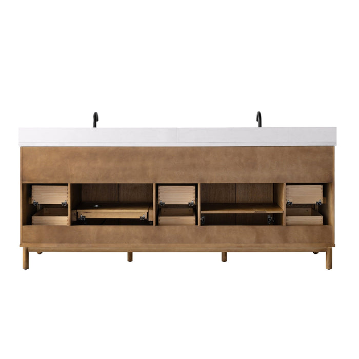 Vanity Art 84" Double Sink Freestanding Bathroom Vanity with Engineered Stone Top - HomeBeyond