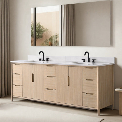 Vanity Art 84" Freestanding Bathroom Vanity with Integrated Finger Pull Doors and Engineered Stone Top - HomeBeyond
