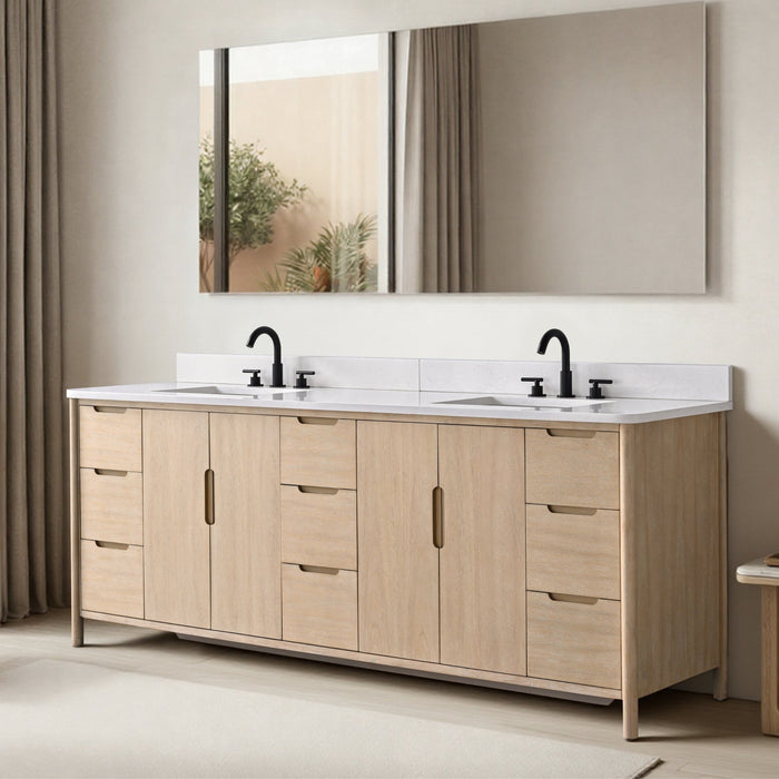 Vanity Art 84" Freestanding Bathroom Vanity with Integrated Finger Pull Doors and Engineered Stone Top - HomeBeyond