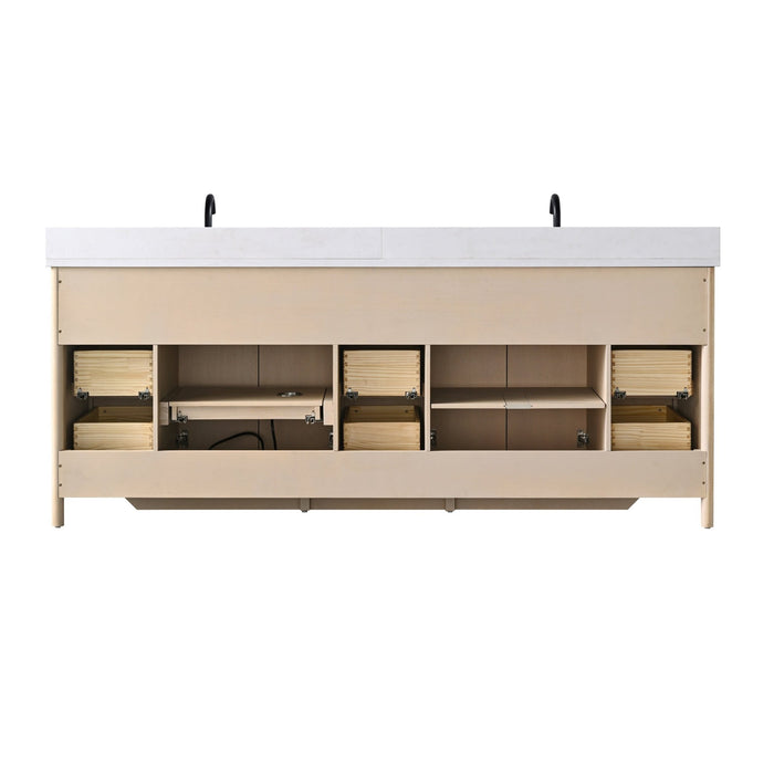 Vanity Art 84" Freestanding Bathroom Vanity with Integrated Finger Pull Doors and Engineered Stone Top - HomeBeyond