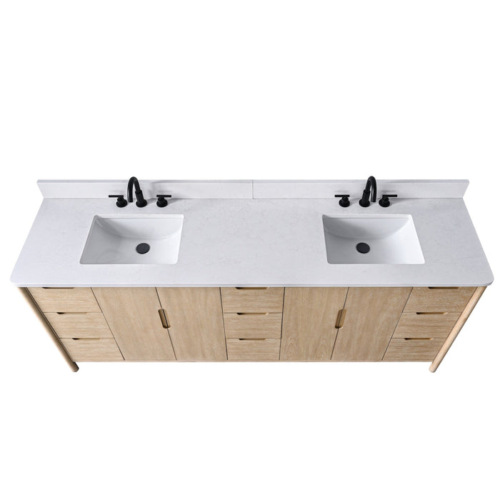 Vanity Art 84" Freestanding Bathroom Vanity with Integrated Finger Pull Doors and Engineered Stone Top - HomeBeyond