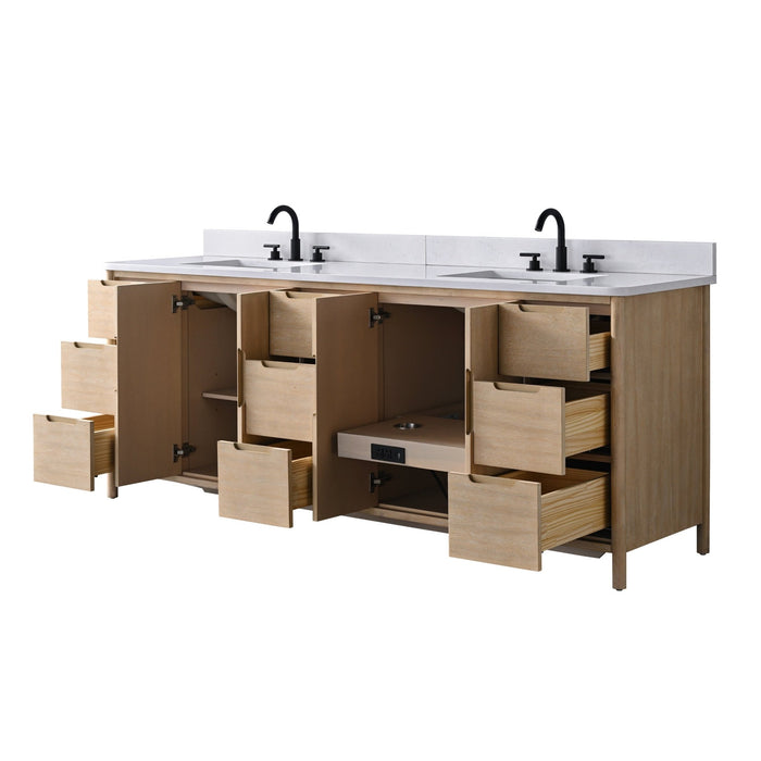 Vanity Art 84" Freestanding Bathroom Vanity with Integrated Finger Pull Doors and Engineered Stone Top - HomeBeyond