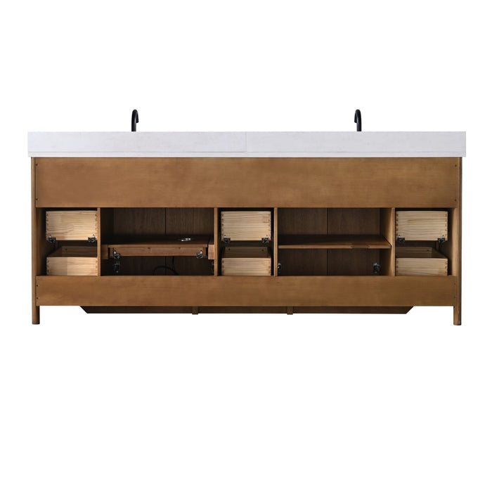 Vanity Art 84" Freestanding Bathroom Vanity with Integrated Finger Pull Doors and Engineered Stone Top - HomeBeyond