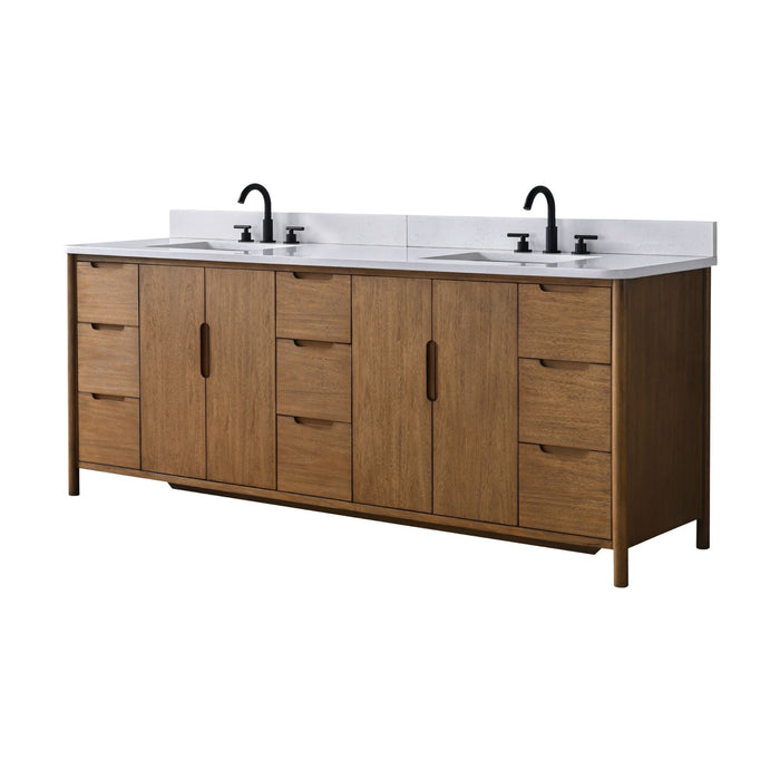 Vanity Art 84" Freestanding Bathroom Vanity with Integrated Finger Pull Doors and Engineered Stone Top - HomeBeyond