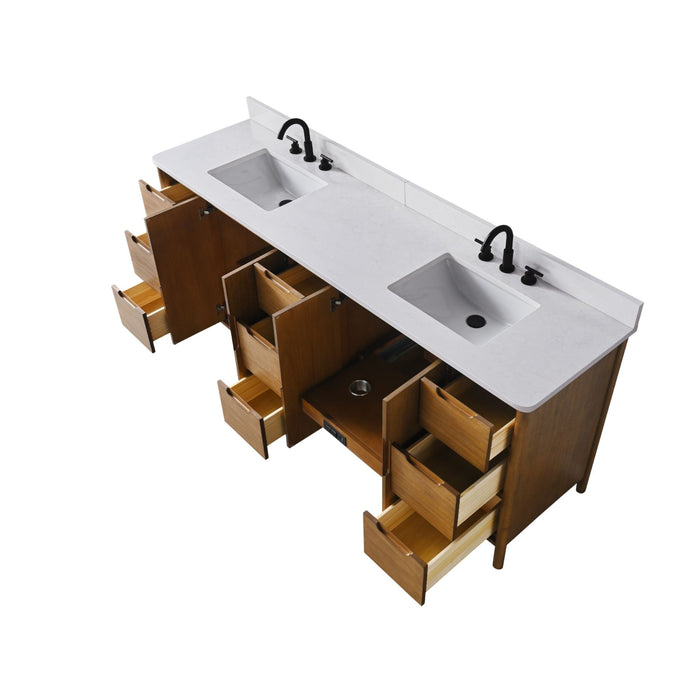 Vanity Art 84" Freestanding Bathroom Vanity with Integrated Finger Pull Doors and Engineered Stone Top - HomeBeyond