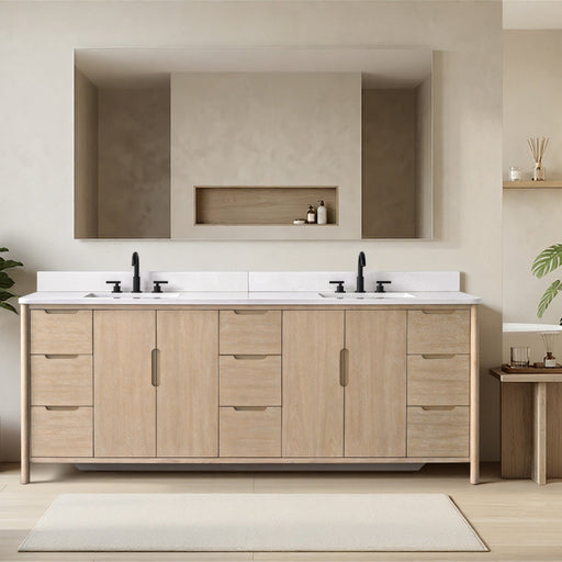 Vanity Art 84" Freestanding Bathroom Vanity with Integrated Finger Pull Doors and Engineered Stone Top - HomeBeyond
