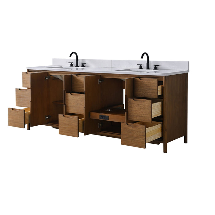 Vanity Art 84" Freestanding Bathroom Vanity with Integrated Finger Pull Doors and Engineered Stone Top - HomeBeyond