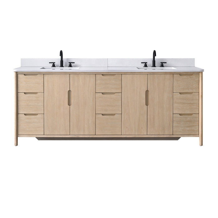 Vanity Art 84" Freestanding Bathroom Vanity with Integrated Finger Pull Doors and Engineered Stone Top - HomeBeyond