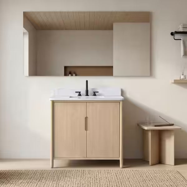 36" Single Sink Freestanding Bathroom Vanity with Milano Mist Stone Top, Hidden Power Station, Hair Dryer Holder, USB Charging Shelf