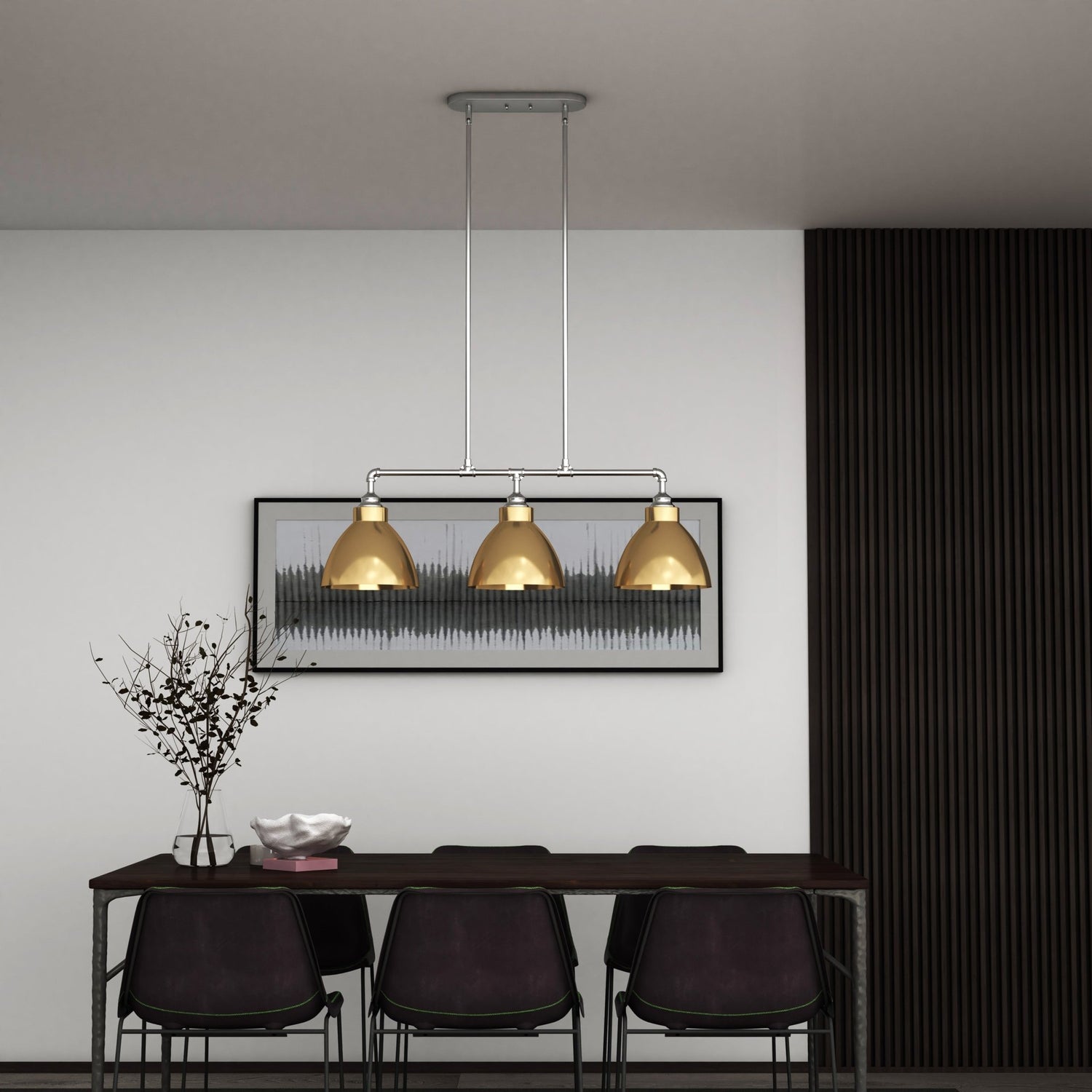 Vanity Art Modern 3-Lights Kitchen Island Pendant Lighting in Satin Nickel with Painted Gold Metal Shade Farmhouse Hanging Lamp Linear Ceiling Light Fixture IL221-3SN-GL - HomeBeyond