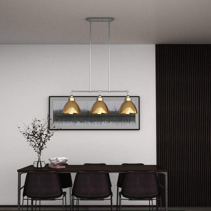 Vanity Art Modern 3-Lights Kitchen Island Pendant Lighting in Satin Nickel with Painted Gold Metal Shade Farmhouse Hanging Lamp Linear Ceiling Light Fixture IL221-3SN-GL - HomeBeyond