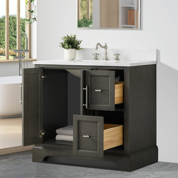 Vannes 36" Single Sink Bathroom Vanity in Silver Grey / White / Vintage Green / Vintage Spruce Blue - HomeBeyond