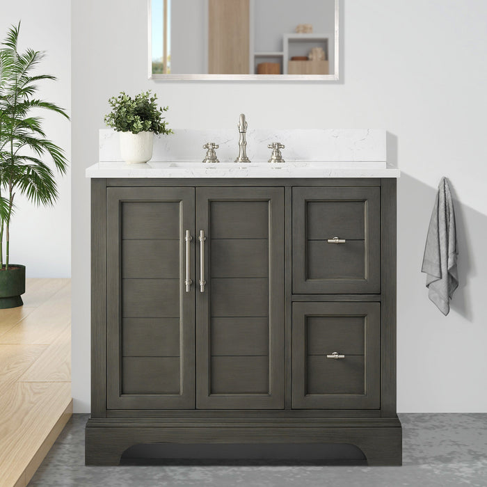 Vannes 36" Single Sink Bathroom Vanity in Silver Grey / White / Vintage Green / Vintage Spruce Blue - HomeBeyond
