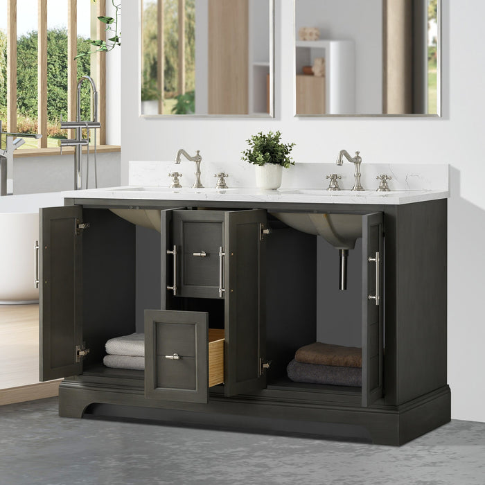 Vannes 54" Double Sink Bathroom Vanity in Silver Grey / White / Vintage Green / Vintage Spruce Blue - HomeBeyond
