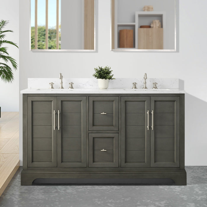 Vannes 60" Double Sink Bathroom Vanity in Silver Grey / White / Vintage Green / Vintage Spruce Blue - HomeBeyond