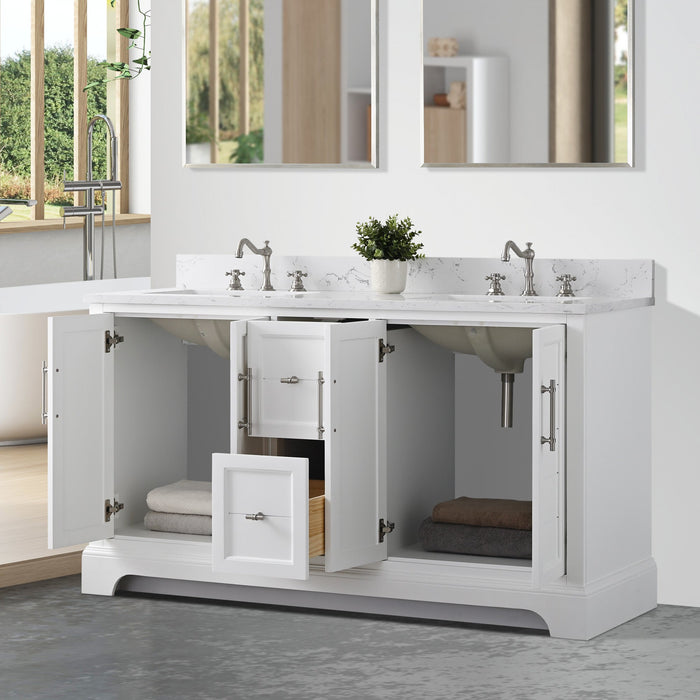 Vannes 60" Double Sink Bathroom Vanity in Silver Grey / White / Vintage Green / Vintage Spruce Blue - HomeBeyond