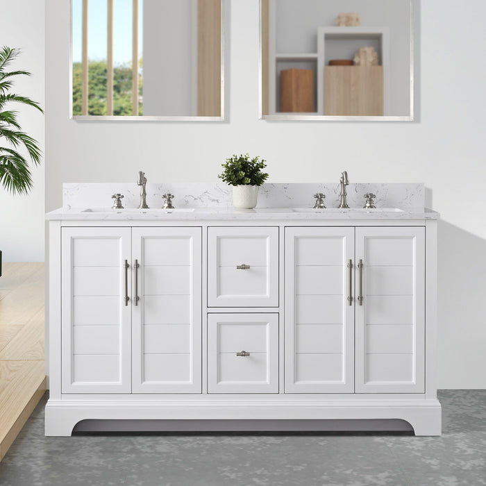 Vannes 60" Double Sink Bathroom Vanity in Silver Grey / White / Vintage Green / Vintage Spruce Blue - HomeBeyond