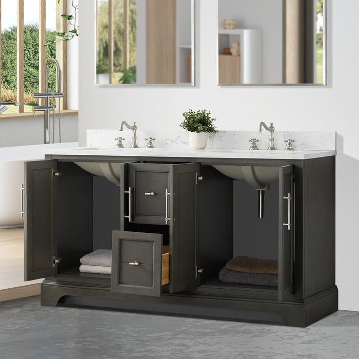 Vannes 60" Double Sink Bathroom Vanity in Silver Grey / White / Vintage Green / Vintage Spruce Blue - HomeBeyond