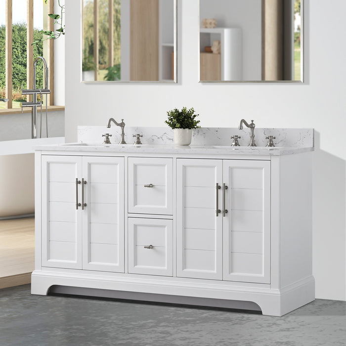 Vannes 60" Double Sink Bathroom Vanity in Silver Grey / White / Vintage Green / Vintage Spruce Blue - HomeBeyond