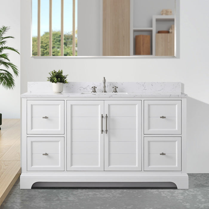 Vannes 60" Single Sink Bathroom Vanity in Silver Grey/ White / Vintage Green / Vintage Spruce Blue - HomeBeyond