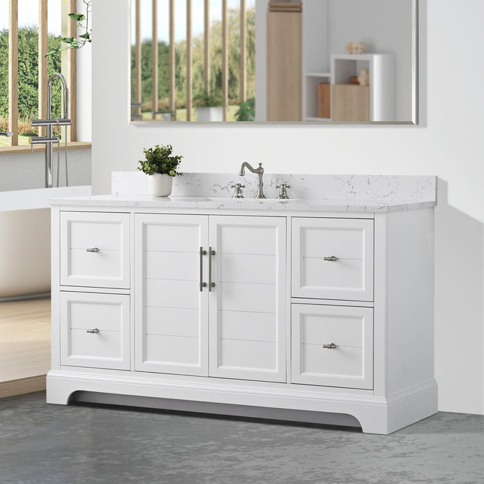 Vannes 60" Single Sink Bathroom Vanity in Silver Grey/ White / Vintage Green / Vintage Spruce Blue - HomeBeyond