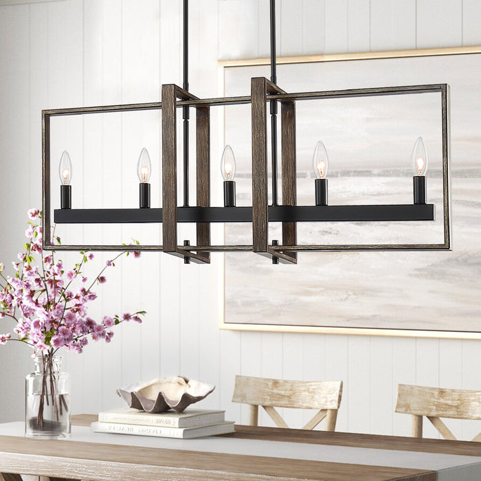 Modern Farmhouse Style 5-Lights Linear LED Pendant Chandelier Lighting Ceiling Light Fixture