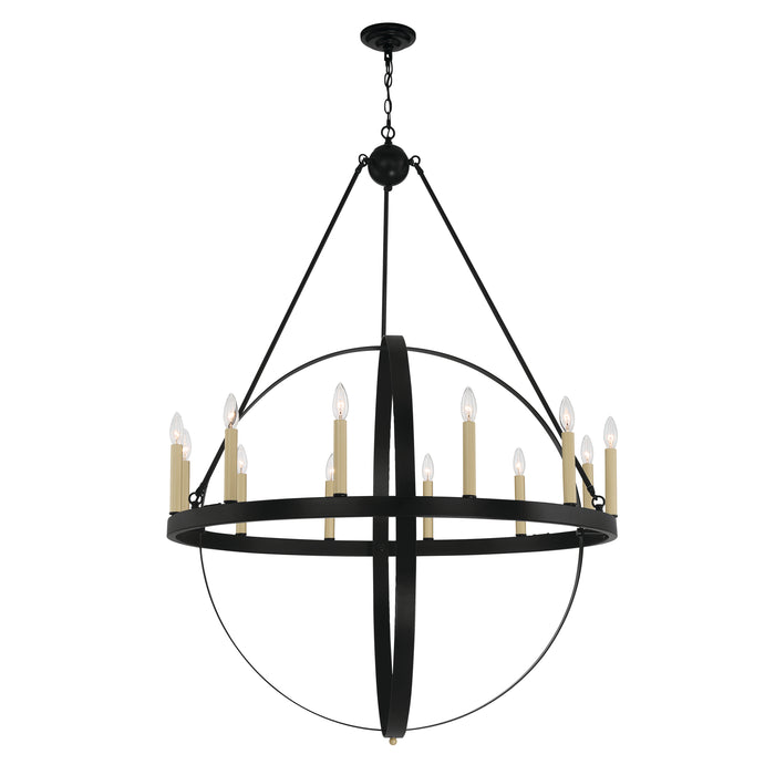 12-Lights Candle Style Geometric Wagon Wheel Chandelier Lighting Farmhouse Candle Ceiling Light Fixtures for Living Room Kitchen Dining Room - 10552CR-BK-BD
