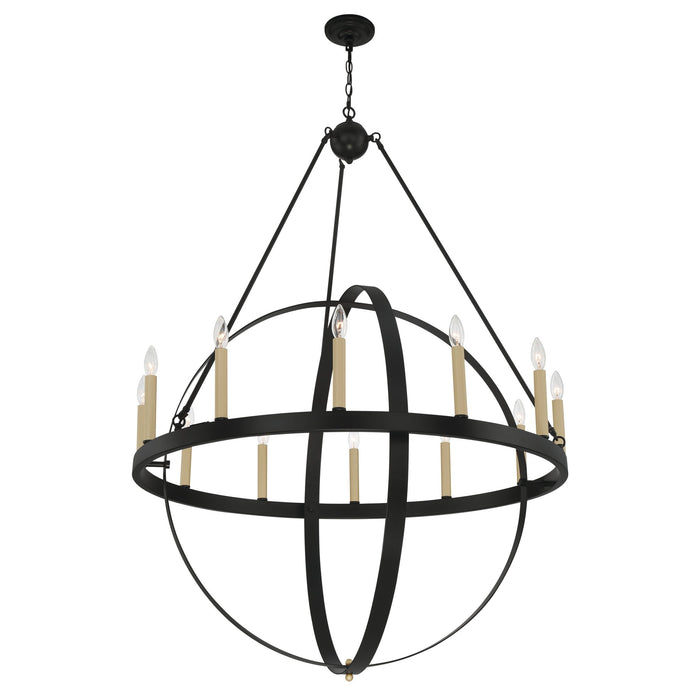 12-Lights Candle Style Geometric Wagon Wheel Chandelier Lighting Farmhouse Candle Ceiling Light Fixtures for Living Room Kitchen Dining Room - 10552CR-BK-BD - HomeBeyond