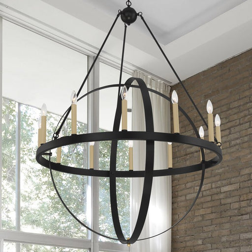 12-Lights Candle Style Geometric Wagon Wheel Chandelier Lighting Farmhouse Candle Ceiling Light Fixtures for Living Room Kitchen Dining Room - 10552CR-BK-BD - HomeBeyond