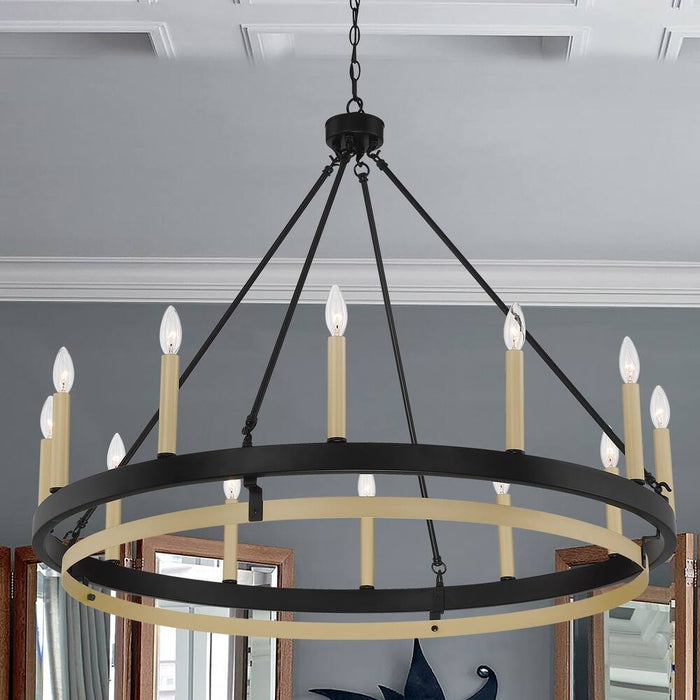 12-Lights Candle Style Wagon Wheel Chandelier Lighting Farmhouse Candle Ceiling Light Fixtures - HomeBeyond