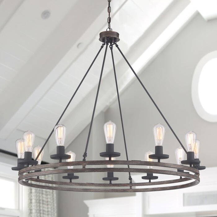 12 Lights Double Level Wagon Wheel Chandelier Lighting Farmhouse Candle Ceiling Light Fixtures - HomeBeyond