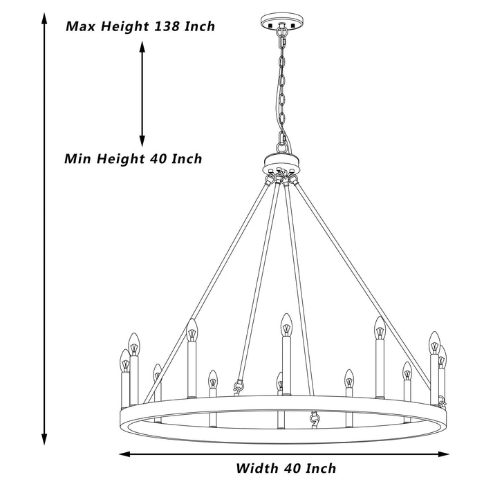 12-Lights Wagon Wheel Chandelier Lighting Farmhouse Candle Ceiling Light Fixtures - HomeBeyond