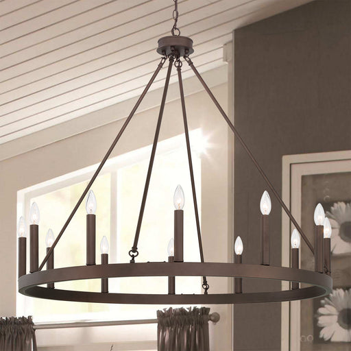 12 Lights Wagon Wheel Chandelier Lighting Farmhouse Candle Ceiling Light Fixtures - HomeBeyond