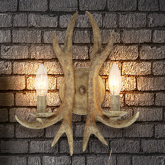 2 Lights Dimmable Candle Antler Wall Light Fixtures for Porch Bedroom Hallway Living Room - HomeBeyond
