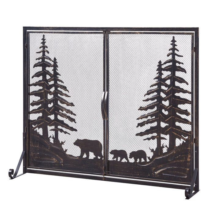 2 Panel Iron Fireplace Screen with Doors - HomeBeyond