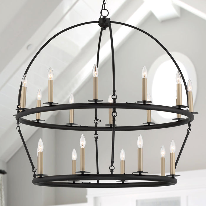 20 Lights Wagon Wheel Chandelier Lighting in Classic Black - HomeBeyond