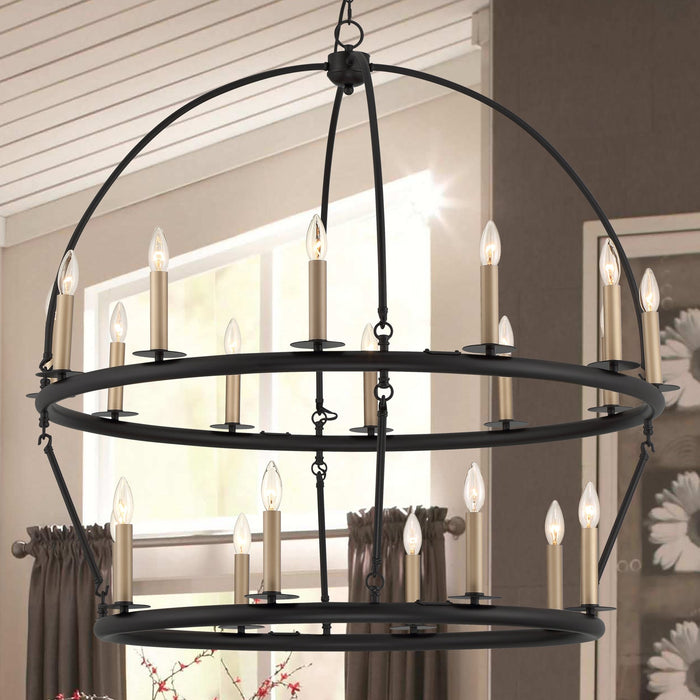 20 Lights Wagon Wheel Chandelier Lighting in Classic Black - HomeBeyond