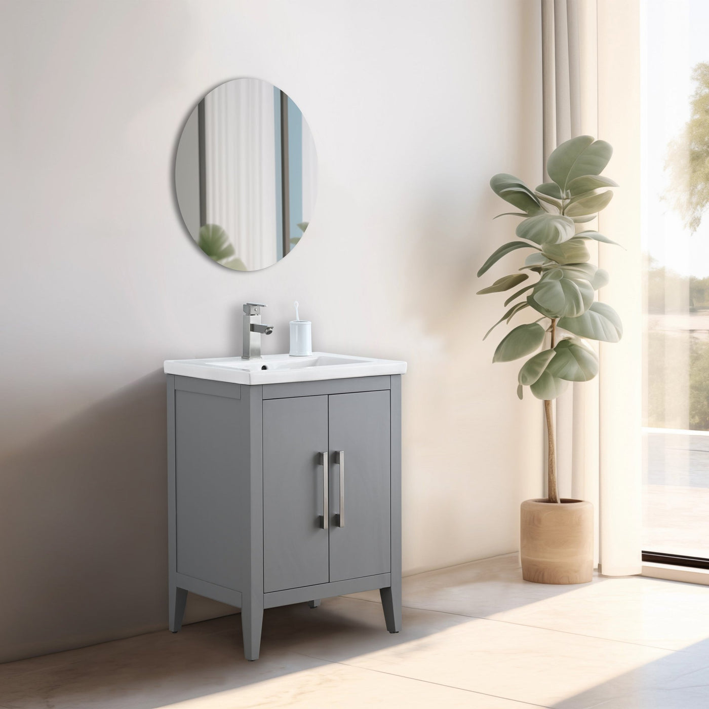 24" Single Sink Bathroom Vanity Cabinet with Ceramic Top — HomeBeyond