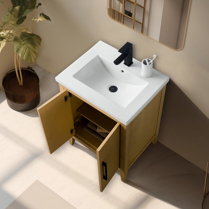 24" Single Sink Bathroom Vanity Cabinet with Ceramic Top - HomeBeyond