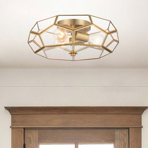 3 Light 15.75 Inches Unique Statement Geometric Flush Mount Lighting - HomeBeyond