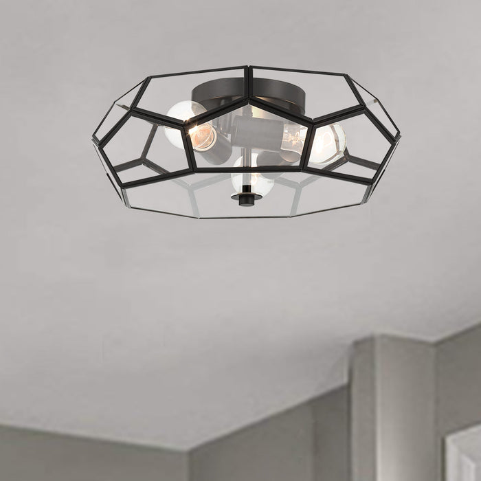 3 Light 15.75 Inches Unique Statement Geometric Flush Mount Lighting - HomeBeyond