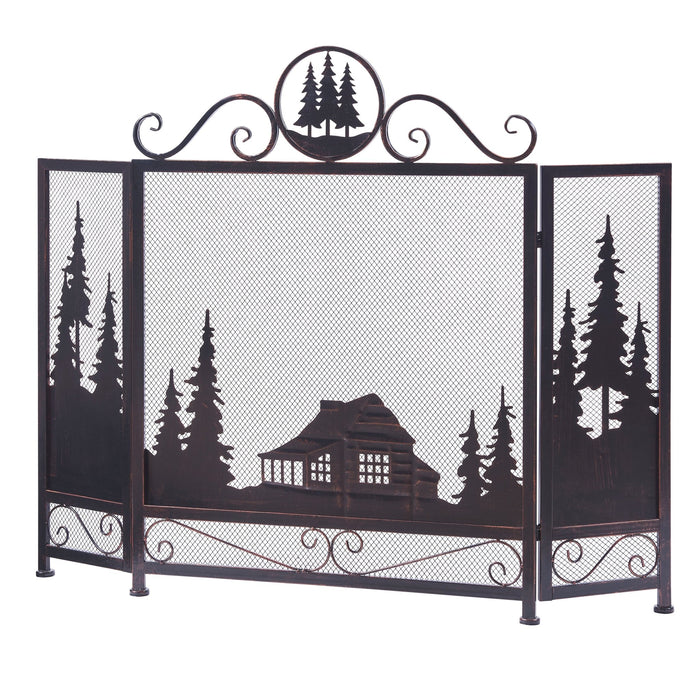 3 Panel Foldable Iron Fireplace Screen with Door - HomeBeyond