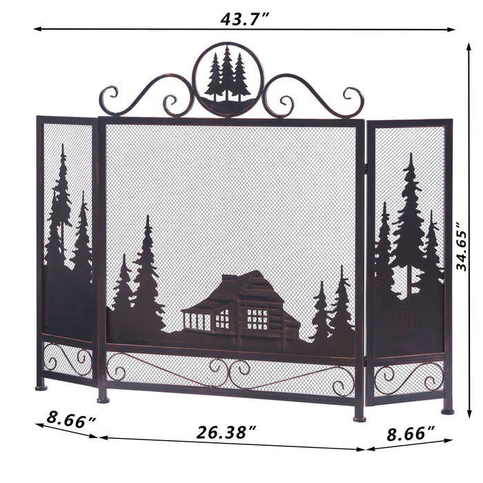 3 Panel Foldable Iron Fireplace Screen with Door - HomeBeyond