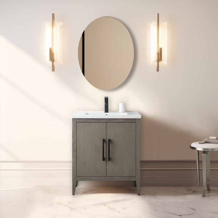 30" Single Sink Bathroom Vanity Cabinet with Ceramic Top - HomeBeyond