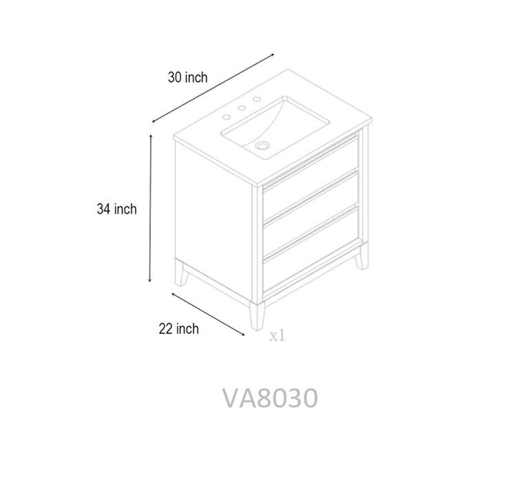 30" Single Sink Bathroom Vanity with Engineered Marble Top - HomeBeyond