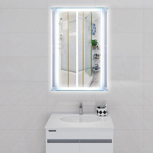 31" x 20" LED Lighted Bathroom Vanity Wall Mirror Rectangular Bathroom Mirror with Glass Cabinet and Touch Sensor VA22SS - HomeBeyond