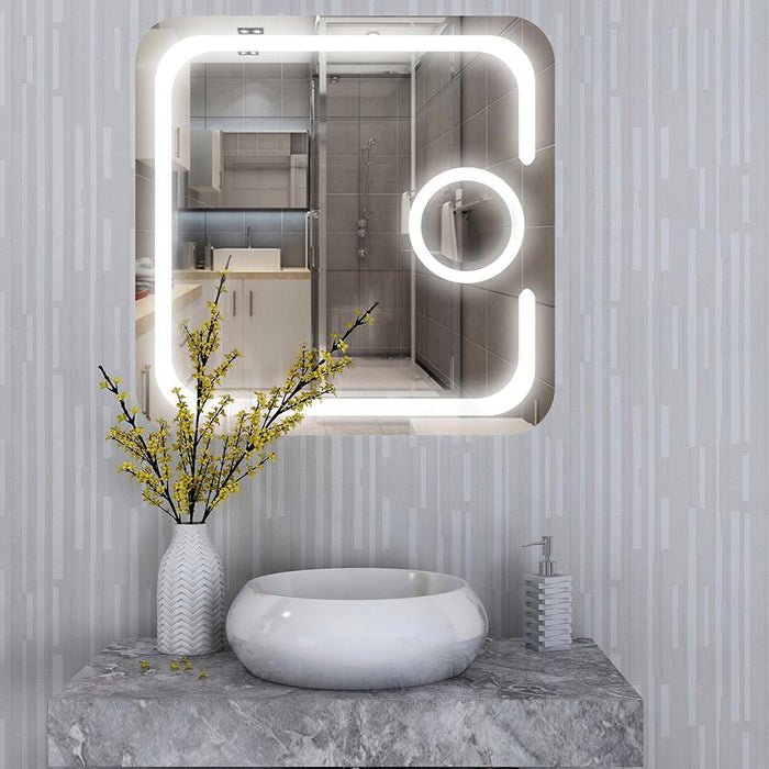31" x 31" Square Wall-Mounted Frameless LED Lighted Illuminated Bathroom Vanity Mirror with Touch Sensor and Magnifying Glass VA23 - HomeBeyond