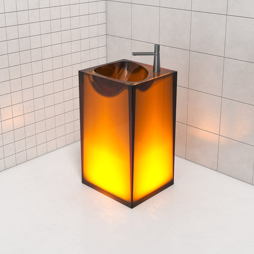 33.5" Height Stone Resin Pedestal Freestanding Bathroom Sink Hand Wash Basin - HomeBeyond